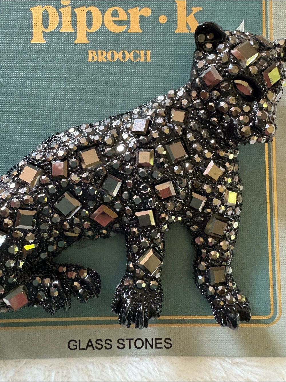 Piper Black Crystal Leopard Brooch